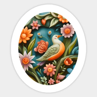 Bird and Floral Mural Design Sticker